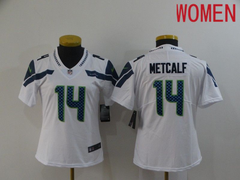 Women Seattle Seahawks 14 Metcalf White Nike Vapor Untouchable Limited 2020 NFL Nike Jerseys